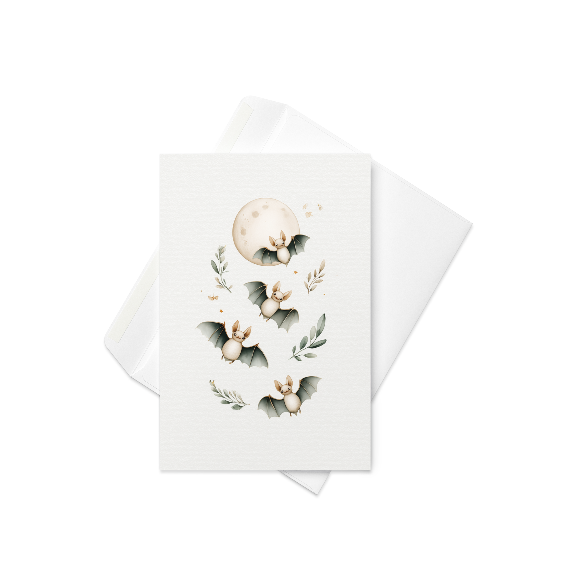 Cute Bats with the Moon Halloween Card