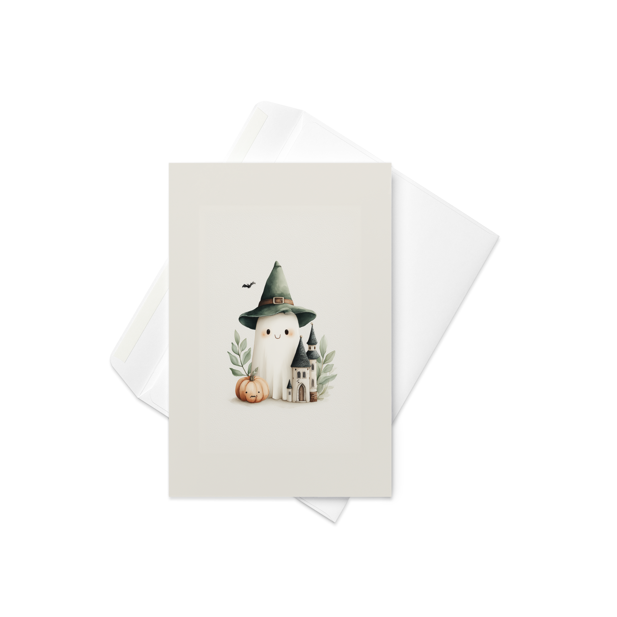 Cute Ghost and Pumpkin Halloween Card
