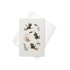 Black Cats Flying with Brooms Halloween Card