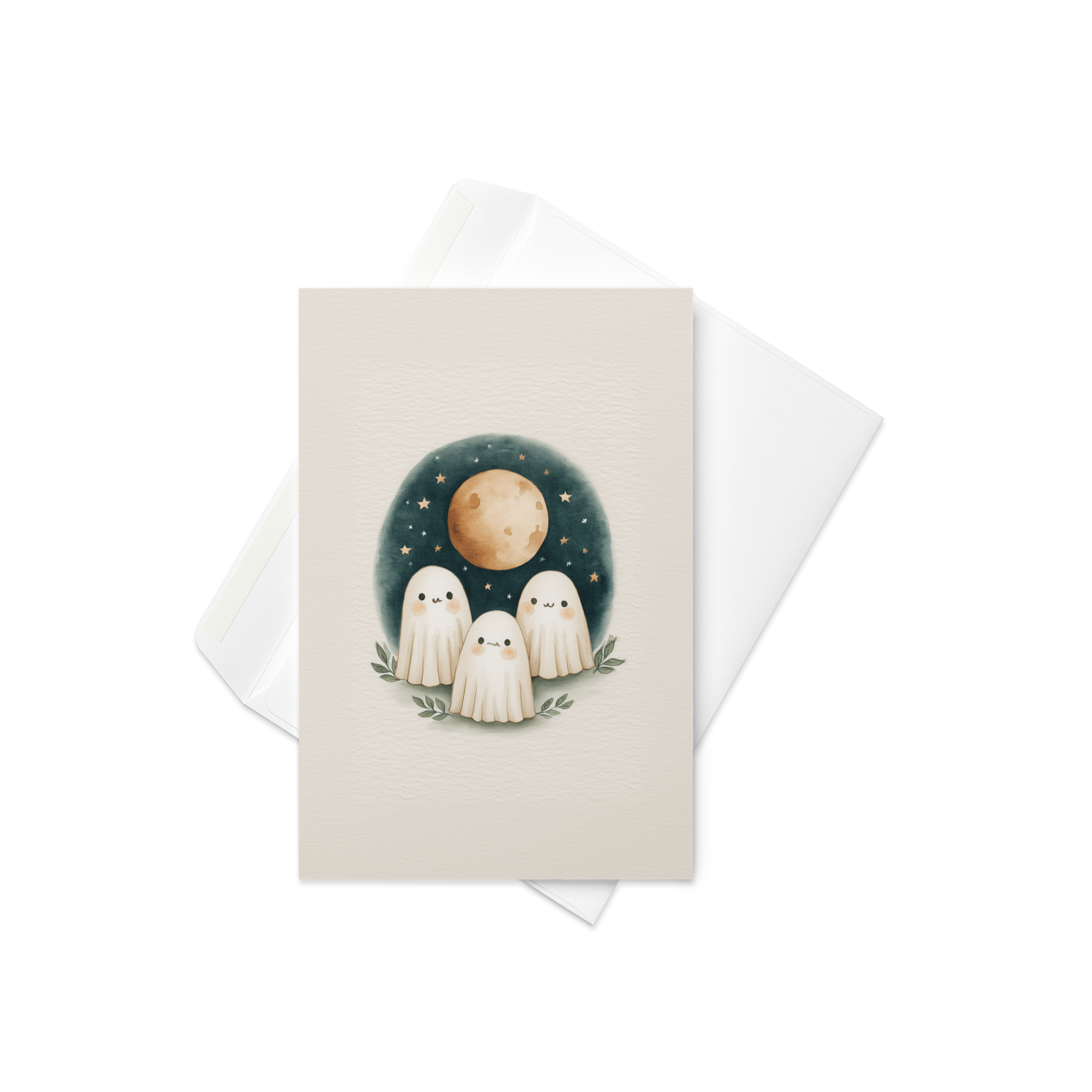 Ghosts with Full Moon Halloween Card